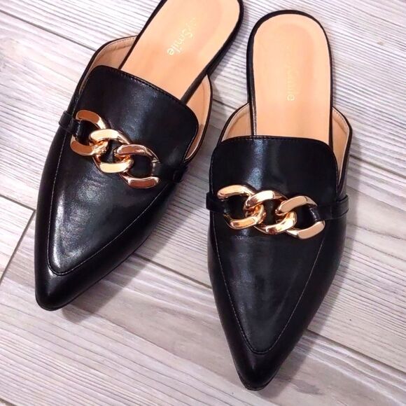 (1-3151) EasySmile Plastic Chain Decor Flat Mules Sz 8 - Picture 4 of 14